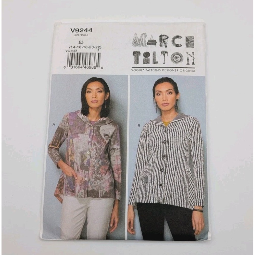 Vogue Marcy Tilton Hooded Jacket Sewing Pattern V9244 Women's 14-22 Uncut